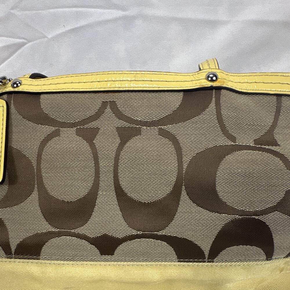 Coach Signature Zip-Top Satchel Handbag Brown/Beige Yellow A1076-F13548 W/wallet - Picture 9 of 16